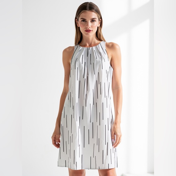 Alfani Dresses & Skirts - Alfani White Black Abstract Stripe Sleeveless Shift Dress Size 2
